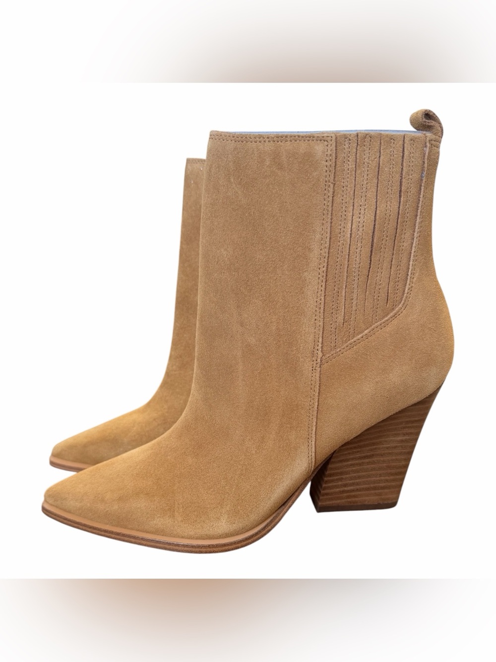 Marc Fisher Tan Suede Pointed-Toe Ankle Boots